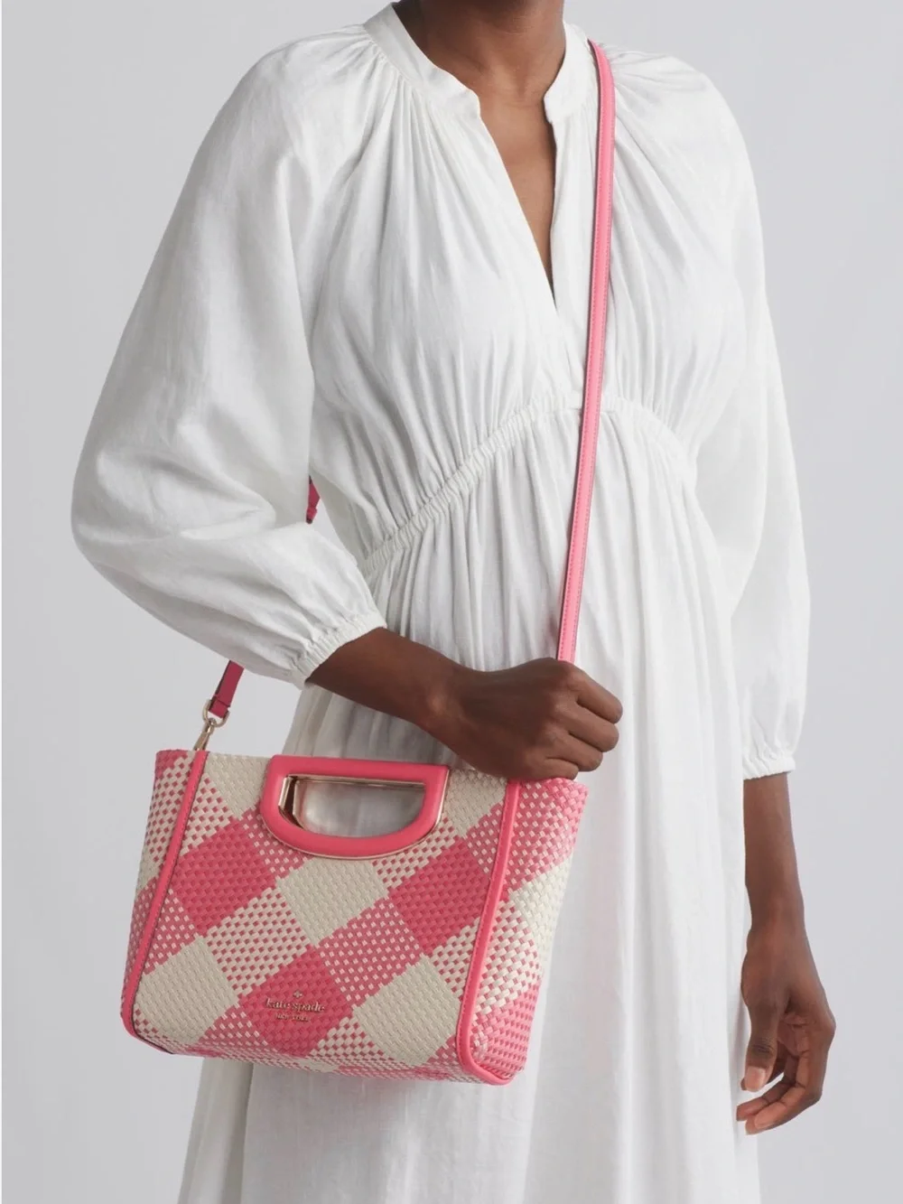 Kate Spade New York Alexia Gingham Crossbody Clutch Bag Wild Rose Pink